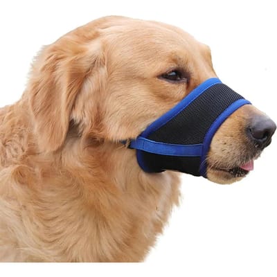 Verstelbare Anti-Blokkeer Bijt Mesh Muilkorf Voor Honden Huisdier Mondkorf Stop Kauwen Voor Puppies Nylon Riem Hond Accessoires Huisdier Producten (Blue,L) blauw