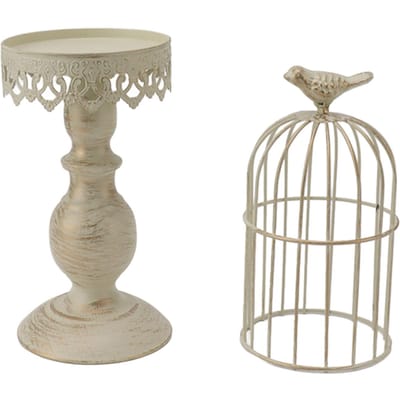 Porte-bougie Cage à oiseaux Fer Vintage Amovible Base Stable Décor Cage à oiseaux pour Chambre à coucher Restaurant L