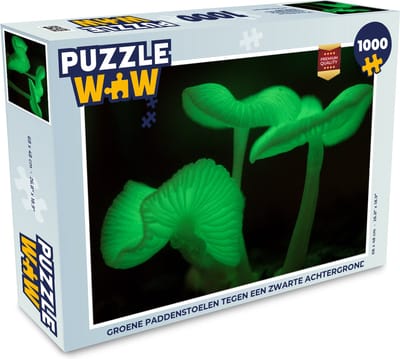 Puzzel Groene paddenstoelen tegen een zwarte achtergrond - Legpuzzel - Puzzel 1000 stukjes volwassenen