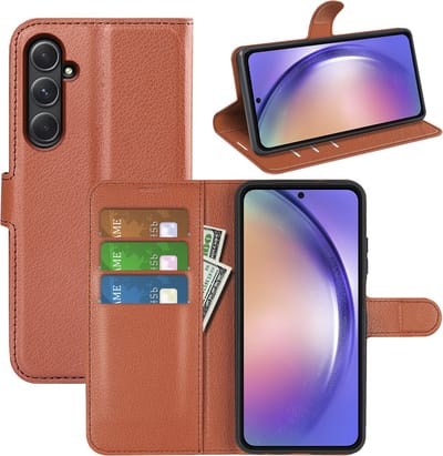 MobyDefend Hoesje - Geschikt voor Samsung Galaxy A55 - Kunstleren Wallet Book Case (Sluiting Voorkant) - Bruin