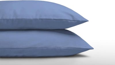 Set van 2 effen BLAUWE kussenslopen (kussensloop kussenhoes) KATOEN voor hoofdkussen van 60 x 70 cm (rustig effen / uni beddengoed slaapkamer)