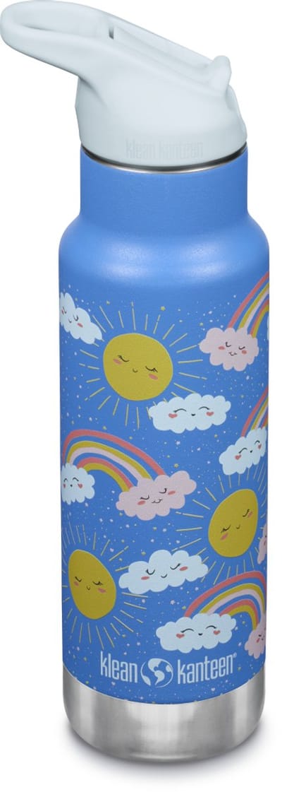 Klean Kanteen Kid Kanteen Classic Insulated 355ml - Flip Sport Cap Rainbows Blue- drinkfles kids - met RVS rietje