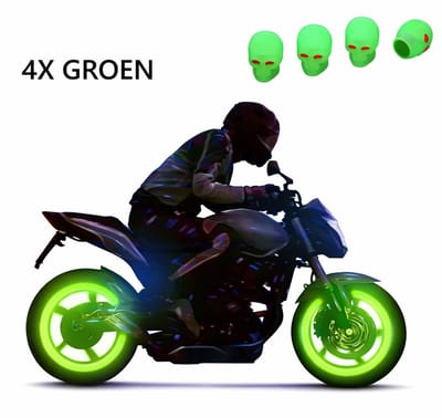 Ventieldoppen Glow In Dark I Ventieldop Auto I Doodshoofd I Ook Voor Motor, Fiets Scooter I Set van 4 I Groen