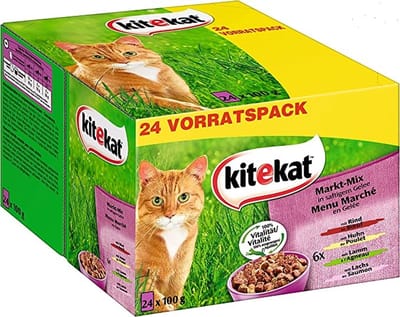 Kitekat Natvoer - 48x100 g Runds, Kip, Lams, Zalm - in gelei - Kattenvoeding
