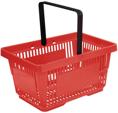 Winkelmandje 20 liter - rood - 1 handgreep - 10 stuks