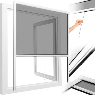 tectake® Rolhor voor Raam 130 x 160 cm – Oprolbare Raamhor tegen Insecten – Inkortbaar – Aluminium Frame met Glasvezel Muggengaas – Borstelafdichting – Wit