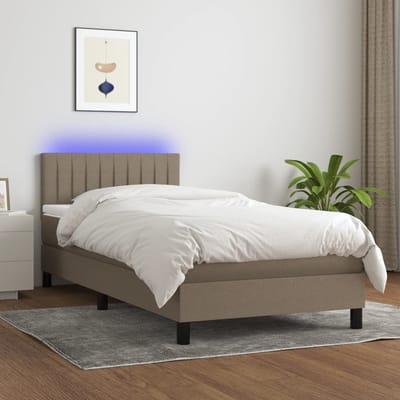 vidaXL - Boxspring - met - matras - en - LED - stof - taupe - 90x190 - cm
