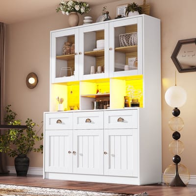 MODENUIT Buffetkast - Met LED En Verstelbare Planken - Voor Keuken En Woonkamer - MDF Wit - 140x40x175 Cm