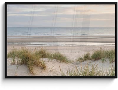 Poster in lijst - Fotolijst 120x80 cm - Posters - Zandstrand - Bewolkt - Duinen - Posterlijst zwart - Decoratie - Wanddecoratie woonkamer - Muurdecoratie slaapkamer