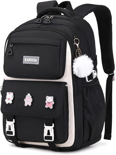 YAGXIG Rugzak voor meisjes - Lichtgewicht kinderrugzak - Schooltas voor meisjes - Geschikt voor basisschoolleerlingen - Zwart - Groot formaat - Cadeau voor de start van het schooljaar