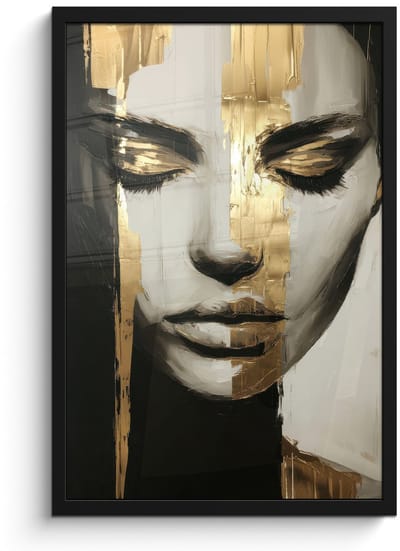 Poster in lijst - Fotolijst 40x60 cm - Posters - Ogen - Gezicht - Goud - Strepen - Posterlijst zwart - Decoratie - Wanddecoratie woonkamer - Muurdecoratie slaapkamer