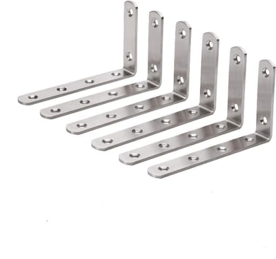 Crrynuo - Plankdragers - RVS Hoeken - Ondersteuners - 12.5x7.5x3Cm - 6 Stuks - Hoge Draagkracht - RVS - Zilver