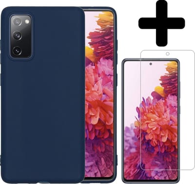 Hoesje - Met Screenprotector - Geschikt voor Samsung Galaxy S20 FE - Sterk & Shockproof - Back Cover - Siliconen Case - Telefoon Hoes - Telefoonhoesjes - Donkerblauw
