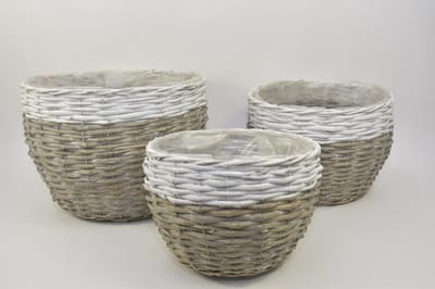 Oneiro Luxe Bloempot SET/3 MANDEN ROND GRIJS/WIT D41 H28CM – hotel chique - binnen ––– accessoires – tuin – decoratie – bloemen – mat – glans – industrieel - droogbloemen - Buiten bloempot - tuin - tuinieren