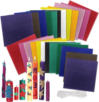 Cadeauset voor Kaarsen Maken, 24 Stuks Bijenwas Platen in 12 Kleuren met 12 Katoenen Lontjes, Creatief DIY Project voor Kinderen en Volwassenen vanaf 3 Jaar