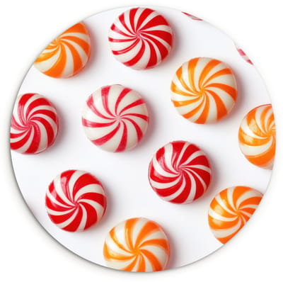 WallCircle® Wandcirkel 30x30 cm - Muurcirkel Snoep - Patroon - Rood - Oranje - Muurdecoratie woonkamer - Wanddecoratie keuken - Kamer decoratie accessoires - Ronde schilderijen