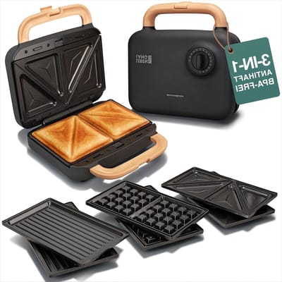 Apparaat 3-in-1 - Tosti wafelijzer - Snelle ontbijtjes maken - Afneembare platen - 750 Watt - Zwart