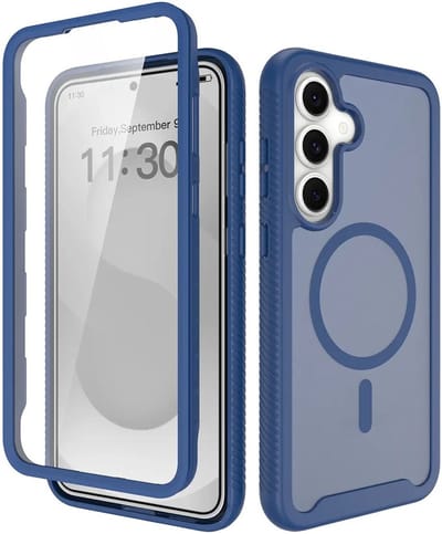 Hoesje met Ingebouwde Screenprotector Geschikt voor Samsung Galaxy S25 FE - Compatibel met MagSafe / Qi2 - Full Protect - Schokbestendige Beschermhoes - Case Matte Blauw