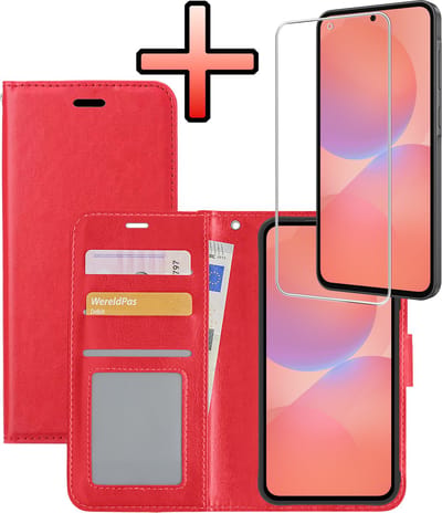 Hoesje - Met Screenprotector - Geschikt voor Samsung Galaxy A36 - Luxe Pasjeshouder - Bookcase Portemonee - Flip Case - Kunstleer Book Case - Flipcase - Book Cover - Walletcase - Portemonneehoes - Rood