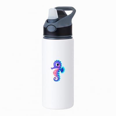 Hacebo® - Zeepaardje waterfles met rietje zwart - Vis - Dieren liefhebbers - Dierentuin - cadeau - water fles - 650ML