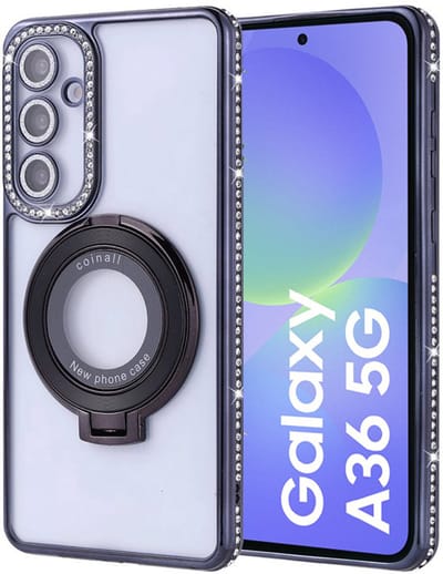 Hoesje met ringhouder geschikt voor samsung galaxy A36 met diamant glitters - Arara backcover - Zwart