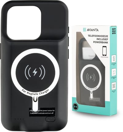 AVIANTA® Powerbank Telefoonhoesje - Geschikt voor iPhone 12 & 12 Pro - Oplaadbaar Hoesje - Draadloos telefoon opladen - Smart Battery Case - Cover - Powerbank hoes - Zwart