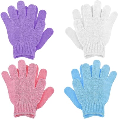 Exfoliërende Was Handschoenen Set van 4, Dubbele Textuur Douchehandschoenen voor Lichaamspeeling, Verwijder Dode Huidcellen en Verbeter de Huidstructuur