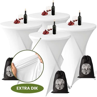 Statafelrok Wit x 4 – ∅80-85 x 110 cm inclusief Opbergtas – Statafelhoes Stretch Stof – Kras- en Vouwvrije Tafelhoezen Extra Dik – Sta Tafelrok – Statafelhoezen Voor Horeca, Evenementen, Feest, Bruiloft en Partijen