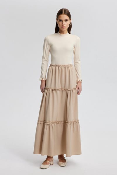 Touché Privé - Rok met ruches - Beige - Dames