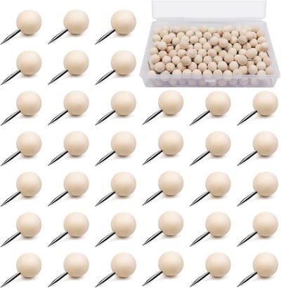 200x Houten Punaises met Ronde Kop voor Prikborden, Kurk en Kaarten - Natuurlijk Hout