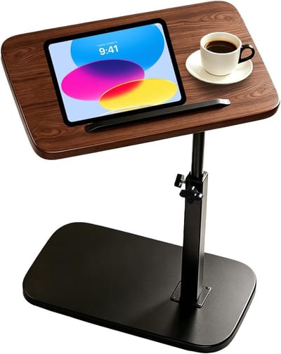 Bijzettafel C-vorm - Laptoptafel bed - Flexibel werken - 360° draaibaar blad - 45-80 cm hoog - Walnoot