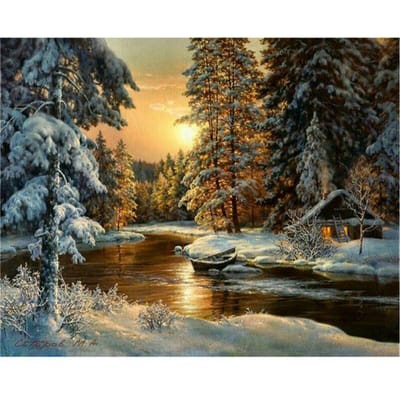 Diamond Painting  Besneeuwde Boom  Kruissteek Strass Borduurwerk Mozaïek Huisdecoratie Cadeau Zonsopgang 20X30CM beige