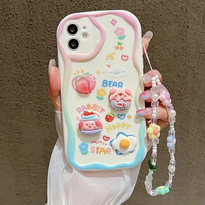 3D Bloem Schattig Varken Hangketting Zachte Hoes Voor iPhone 13 Hoesje iPhone 15 14 12 11 Pro Max XR X XS 7 8 Plus SE Beschermhoes For iPhone 14Pro Max