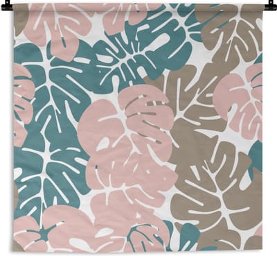 Wandkleed - Wanddoek - Monstera - Jungle - Patronen - Pastel - Bladeren - 90x90 cm - Wandtapijt