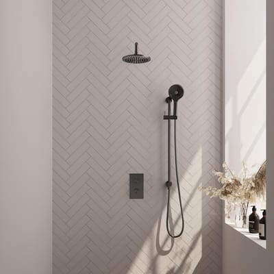 Brauer Gunmetal Edition Thermostatische Regendoucheset Inbouw - Hoofddouche 20 cm - Gebogen Wandarm - 3 Weg - Handdouche 3 Standen - Doucheslang - Geintegreerde Glijstang - Gunmetal