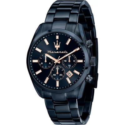 Maserati Attrazione Blauw Donkerblauw Roestvrij Staal Heren Dual Time Kwarts Horloge met Datum R8873626003 blauw