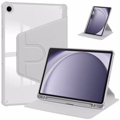Acryl Draaibare Stand Case Hoesje Geschikt voor: Samsung Galaxy Tab A8 (2022 & 2021) - SM-X200 / X205 / X207 - 10.5 inch - met Potloodhouder (Grijs)