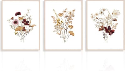 Set van 3 Botanische Muurprints - Kleurrijke Wilde Bloemen Kunst voor Woonkamer en Slaapkamer