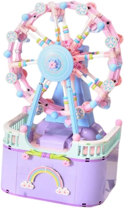 Bouwstenen Muziekdoos - Reuzenrad Speelgoed - Creatief Spelen - Zonder Batterijen - 19 x 10.5 x 9.5 cm - Violet