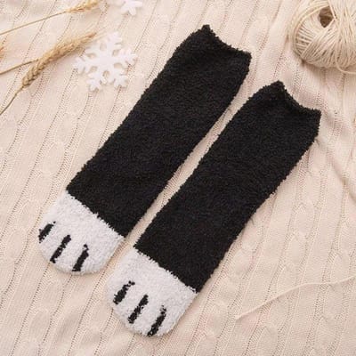 Koraalfleece Sokken Voor Kinderen In Herfst En Winter, Dikke En Warme Kattenpoot Sokken, Schattige En Lieve Slaapsokken, Halfhoge Vloersokken black