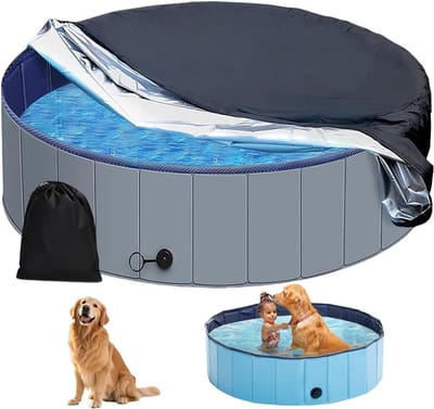 Ronde zwembadafdekking 160 x 30 cm voor honden en kinderen, waterdicht, UV-bescherming, opvouwbaar, ideaal voor buitengebruik en zwembaden
