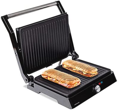 Mellerware ES9680050L - Lekker! 2200 W elektrische grill, antiaanbaklaag, LED-temperatuurregeling, 180º opening, aanpasbare platen, groot oppervlak, 29 × 46 cm, roestvrijstalen grill, PFOA-vrij, meerkleuren