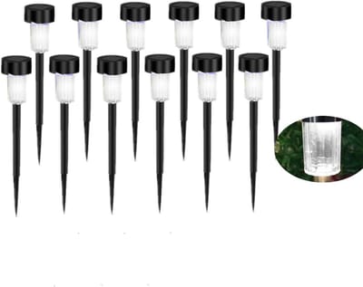 12 stuks Witte LED-tuinlampen op zonne-energie – Warm licht – Waterdicht voor Tuin, Terras & Gazon