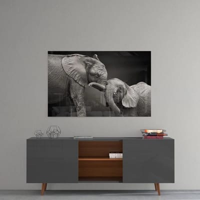 Glasschilderij Olifant – 72x46 cm – Dierenkunst op Gehard Glas – Moderne Wanddecoratie