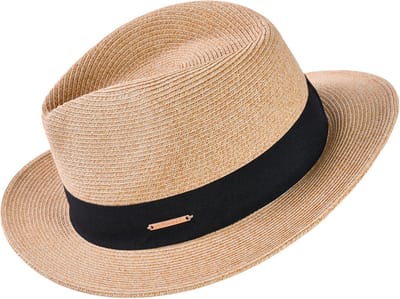 Decopatent - Zonnehoed Dames Deukhoed Rond - Zomerhoed met Zwarte Rand - Strohoed UV - Ø58 cm - Strandhoed Hoofddeksel Rond - Hoed voor Volwassenen - Kleur: Bruin met Zwarte Rand