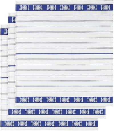 De Witte Lietaer Theedoek BML, White Blue - 3 stuks - 65 x 65 cm - Katoen