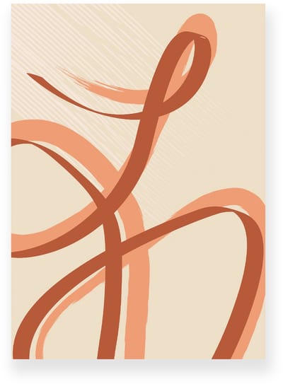 Poster 20x30 cm - Abstracte Lijnen - Krullen - Perzik - Beige - Abstract - Modern - Muurdecoratie - Wanddecoratie