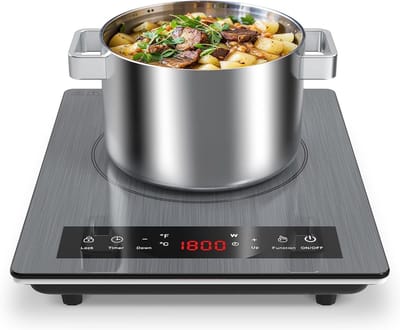 Inductiekookplaat Enkele - Draagbaar Fornuis - Snel Koken - 10 Temperatuurstanden - 28x35x6.5cm - Grijs