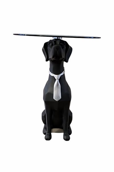 Bijzettafel Zittende Hond met zilverkleurige das H 66 cm / B 15 cm / D 18 cm