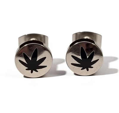 Aramat Jewels | Oorbellen | Oorbellen – RVS Wietblad Zilver/Zwart (8mm) | | | |8mm | Staal | Volwassenen | Verkleurd niet